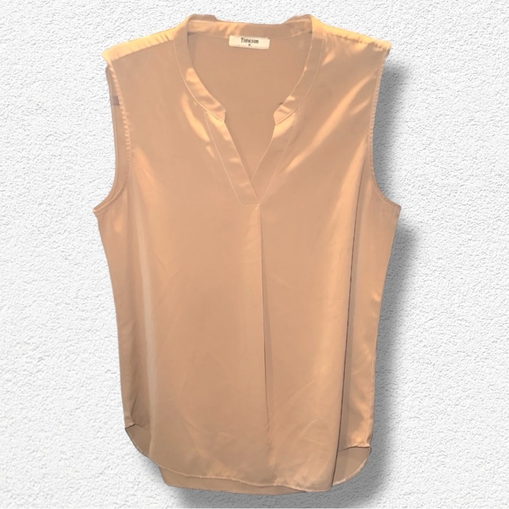 💡TIMESON TAN SLEEVELESS V NECK BLOUSE